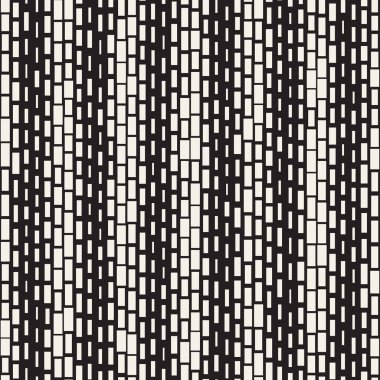 Siyah ve beyaz düzensiz kesik çizgiler desen. Modern soyut vektör sorunsuz arka plan. Kaotik dikdörtgen çizgili Mozaik