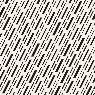 Siyah ve beyaz düzensiz kesik çizgiler desen. Modern soyut vektör sorunsuz arka plan. Kaotik dikdörtgen çizgili Mozaik