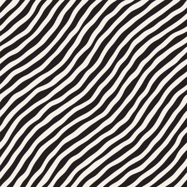 El ile Seamless Modeli dalgalar çizilmiş. Arka plan dalgalı fırça darbeleriyle. Siyah ve beyaz serbest doku hatları.