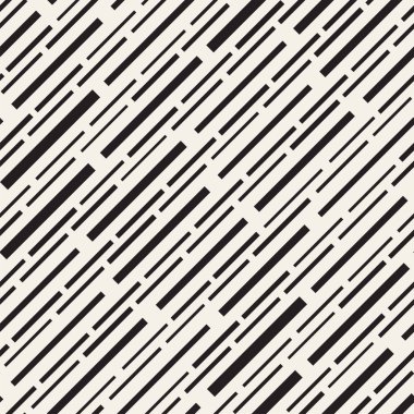 Siyah ve beyaz düzensiz kesik çizgiler desen. Modern soyut vektör sorunsuz arka plan. Kaotik dikdörtgen çizgili Mozaik