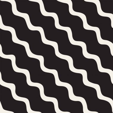 El ile Seamless Modeli dalgalar çizilmiş. Arka plan dalgalı fırça darbeleriyle. Siyah ve beyaz serbest doku hatları.