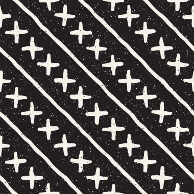 Elle çizilmiş stil etnik seamless modeli. Soyut geometrik döşeme arka plan siyah ve beyaz. Vektör Serbest doodle doku.