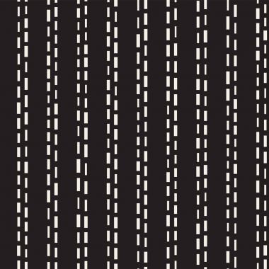 Siyah ve beyaz düzensiz kesik çizgiler desen. Modern soyut vektör sorunsuz arka plan. Kaotik dikdörtgen çizgili Mozaik