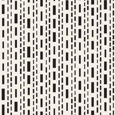 Siyah ve beyaz düzensiz kesik çizgiler desen. Modern soyut vektör sorunsuz arka plan. Kaotik dikdörtgen çizgili Mozaik