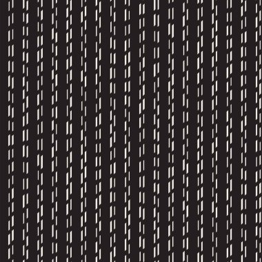 Siyah ve beyaz düzensiz kesik çizgiler desen. Modern soyut vektör sorunsuz arka plan. Kaotik dikdörtgen çizgili Mozaik