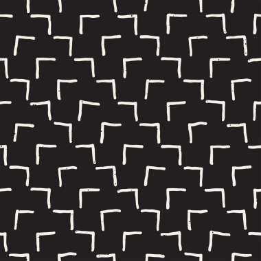 El çekilmiş siyah beyaz mürekkep soyut seamless modeli. Vektör şık doku. Tek renkli geometrik shappes boya fırça satırları
