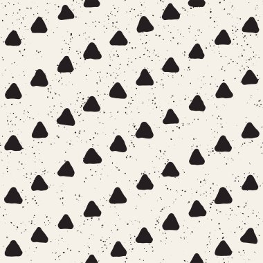 El çekilmiş siyah beyaz mürekkep soyut seamless modeli. Vektör şık doku. Tek renkli geometrik shappes boya fırça satırları