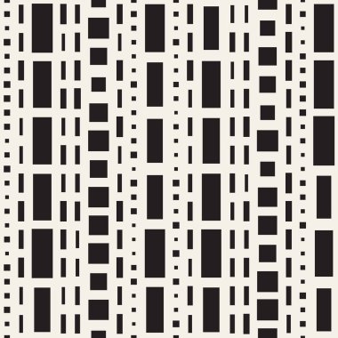 Siyah ve beyaz düzensiz kesik çizgiler desen. Modern soyut vektör sorunsuz arka plan. Kaotik dikdörtgen çizgili Mozaik