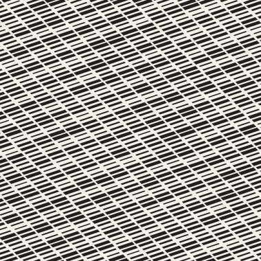 Siyah ve beyaz düzensiz kesik çizgiler desen. Modern soyut vektör sorunsuz arka plan. Kaotik dikdörtgen çizgili Mozaik