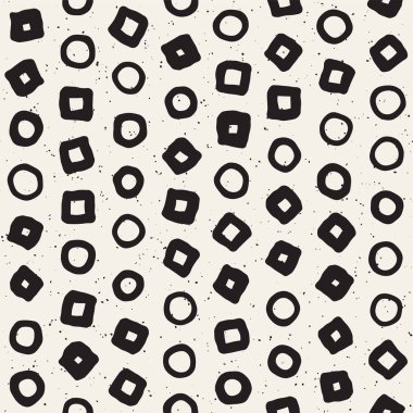 El çekilmiş siyah beyaz mürekkep soyut seamless modeli. Vektör şık grunge doku. Tek renkli şekiller boya fırça satırları dağınık