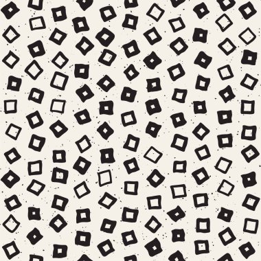 El çekilmiş siyah beyaz mürekkep soyut seamless modeli. Vektör şık grunge doku. Tek renkli şekiller boya fırça satırları dağınık