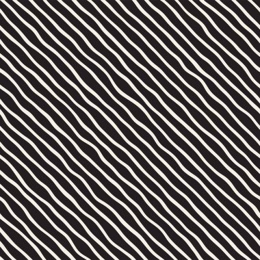 El ile Seamless Modeli dalgalar çizilmiş. Arka plan dalgalı fırça darbeleriyle. Siyah ve beyaz serbest doku hatları.