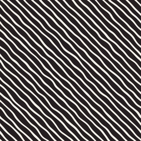 Modèle sans couture avec des vagues dessinées à la main. Fond abstrait avec des coups de pinceau ondulés. Texture lignes franches noir et blanc . — Image vectorielle