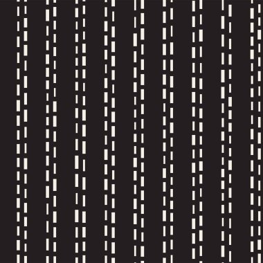 Siyah ve beyaz düzensiz kesik çizgiler desen. Modern soyut vektör sorunsuz arka plan. Kaotik dikdörtgen çizgili Mozaik