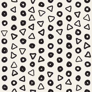 El çekilmiş siyah beyaz mürekkep soyut seamless modeli. Vektör şık grunge doku. Tek renkli şekiller boya fırça satırları dağınık