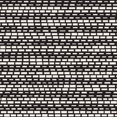 Siyah ve beyaz düzensiz kesik çizgiler desen. Modern soyut vektör sorunsuz arka plan. Kaotik dikdörtgen çizgili Mozaik