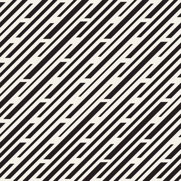 Svart och vit oregelbunden streckade linjer mönster. Moderna abstrakta Vector sömlös bakgrund. Kaotiska rektangel ränder mosaik — Stock vektor