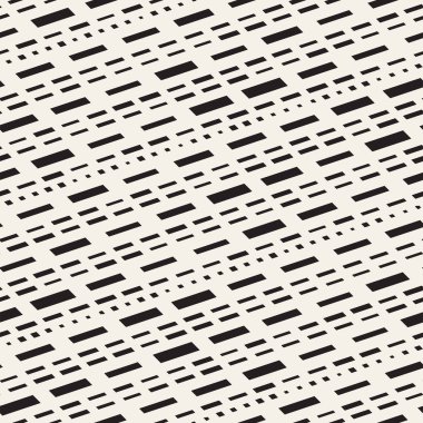 Siyah ve beyaz düzensiz kesik çizgiler desen. Modern soyut vektör sorunsuz arka plan. Kaotik dikdörtgen çizgili Mozaik