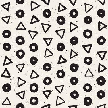 El çekilmiş siyah beyaz mürekkep soyut seamless modeli. Vektör şık grunge doku. Tek renkli şekiller boya fırça satırları dağınık