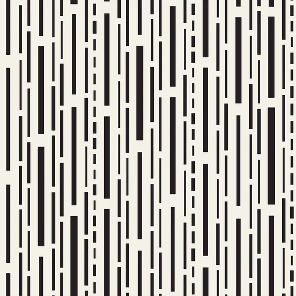 Schwarz und weiß unregelmäßige gestrichelte Linien Muster. modernen abstrakten Vektor nahtlosen Hintergrund. Chaotische Rechteck-Streifen-Mosaik — Stockvektor