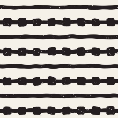 El çekilmiş siyah beyaz mürekkep soyut seamless modeli. Vektör şık doku. Tek renkli geometrik shappes boya fırça satırları