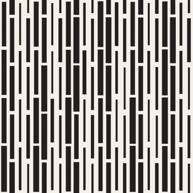 Siyah ve beyaz düzensiz kesik çizgiler desen. Modern soyut vektör sorunsuz arka plan. Kaotik dikdörtgen çizgili Mozaik