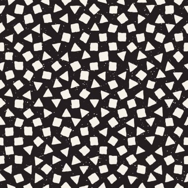 El çekilmiş siyah beyaz mürekkep soyut seamless modeli. Vektör şık grunge doku. Tek renkli şekiller boya fırça satırları dağınık