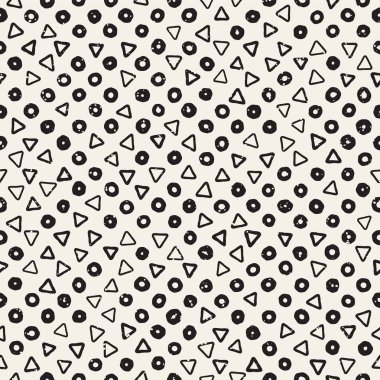 El çekilmiş siyah beyaz mürekkep soyut seamless modeli. Vektör şık grunge doku. Tek renkli şekiller boya fırça satırları dağınık