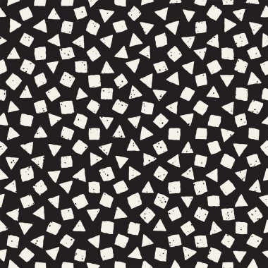 El çekilmiş siyah beyaz mürekkep soyut seamless modeli. Vektör şık grunge doku. Tek renkli şekiller boya fırça satırları dağınık