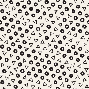 El çekilmiş siyah beyaz mürekkep soyut seamless modeli. Vektör şık grunge doku. Tek renkli şekiller boya fırça satırları dağınık