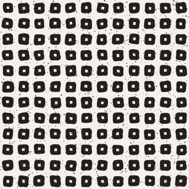 El çekilmiş siyah beyaz mürekkep soyut seamless modeli. Vektör şık doku. Tek renkli geometrik shappes boya fırça satırları