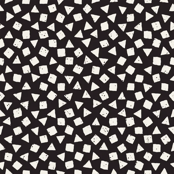 Hand drawn black and white ink abstract seamless pattern. Vector stylish grunge texture. Monochrome scattered shapes paint brush lines — Stock Vector