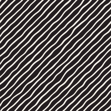 El ile Seamless Modeli dalgalar çizilmiş. Arka plan dalgalı fırça darbeleriyle. Siyah ve beyaz serbest doku hatları.