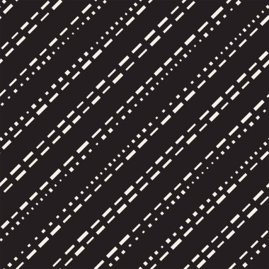 Siyah ve beyaz düzensiz kesik çizgiler desen. Modern soyut vektör sorunsuz arka plan. Kaotik dikdörtgen çizgili Mozaik