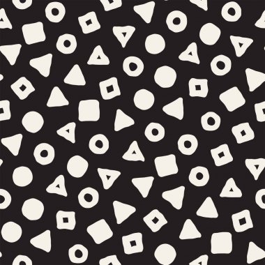 El çekilmiş siyah beyaz mürekkep soyut seamless modeli. Vektör şık grunge doku. Tek renkli şekiller boya fırça satırları dağınık