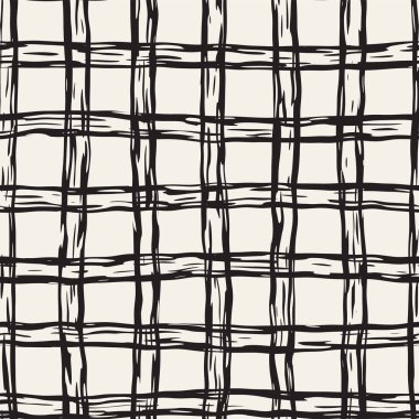 Elle çizilmiş seamless modeli. Mürekkep doodle grunge kılavuz allover desenle. Serbest çizim tartan ile grafik arka plan.