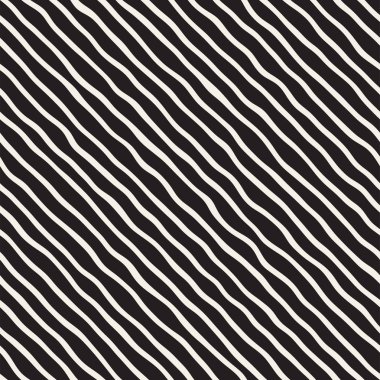 El ile Seamless Modeli dalgalar çizilmiş. Arka plan dalgalı fırça darbeleriyle. Siyah ve beyaz serbest doku hatları.