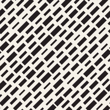 Siyah ve beyaz düzensiz kesik çizgiler desen. Modern soyut vektör sorunsuz arka plan. Kaotik dikdörtgen çizgili Mozaik