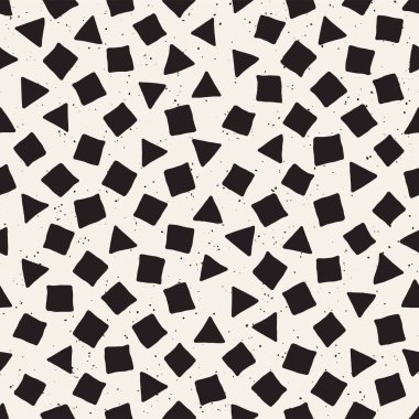 El çekilmiş siyah beyaz mürekkep soyut seamless modeli. Vektör şık grunge doku. Tek renkli şekiller boya fırça satırları dağınık