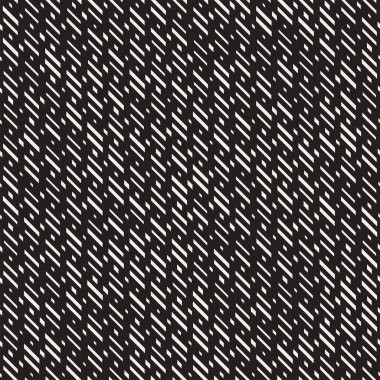 Siyah ve beyaz düzensiz kesik çizgiler desen. Modern soyut vektör sorunsuz arka plan. Kaotik dikdörtgen çizgili Mozaik