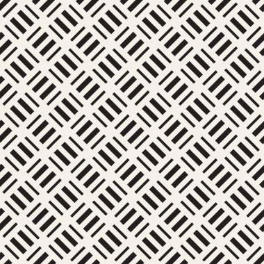 Vektör kesintisiz geometrik desen çapraz tarama. Grafik veya arka plan geçti. Damalı motif. Crosshatched hatlarının kesintisiz siyah beyaz doku. Kafes basit kumaş baskı.