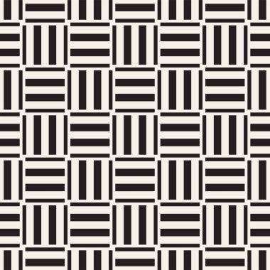 Vektör kesintisiz geometrik desen çapraz tarama. Grafik veya arka plan geçti. Damalı motif. Crosshatched hatlarının kesintisiz siyah beyaz doku. Kafes basit kumaş baskı.