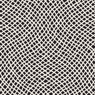 El ile Seamless Modeli dalgalar çizilmiş. Arka plan dalgalı fırça darbeleriyle. Siyah ve beyaz serbest doku hatları.