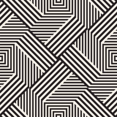 Soyut geometrik desen çizgili satırlar. Sorunsuz vektör ackground. Siyah ve beyaz kafes doku.