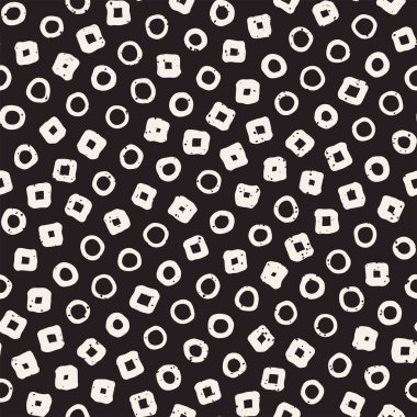 El çekilmiş siyah beyaz mürekkep soyut seamless modeli. Vektör şık grunge doku. Tek renkli şekiller boya fırça satırları dağınık