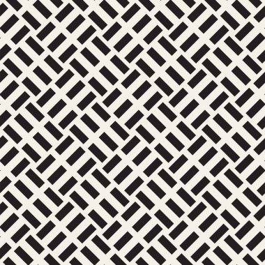 Vektör kesintisiz geometrik desen çapraz tarama. Grafik veya arka plan geçti. Damalı motif. Crosshatched hatlarının kesintisiz siyah beyaz doku. Kafes basit kumaş baskı.