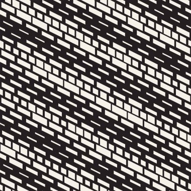 Siyah ve beyaz düzensiz kesik çizgiler desen. Modern soyut vektör sorunsuz arka plan. Kaotik dikdörtgen çizgili Mozaik