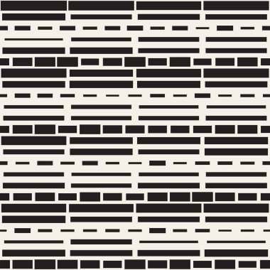 Siyah ve beyaz düzensiz kesik çizgiler desen. Modern soyut vektör sorunsuz arka plan. Kaotik dikdörtgen çizgili Mozaik