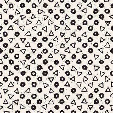 El çekilmiş siyah beyaz mürekkep soyut seamless modeli. Vektör şık grunge doku. Tek renkli şekiller boya fırça satırları dağınık