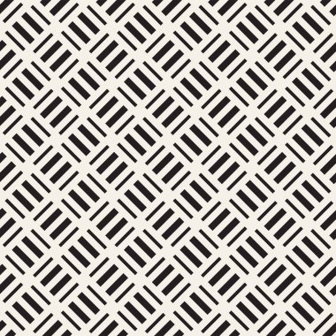 Vektör kesintisiz geometrik desen çapraz tarama. Grafik veya arka plan geçti. Damalı motif. Crosshatched hatlarının kesintisiz siyah beyaz doku. Kafes basit kumaş baskı.
